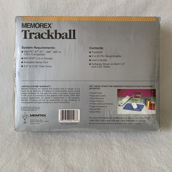 Vintage Memorex Trackball Stationary Mouse Ergonomic Wired PC IBM‎ NOS 3202-2313 - Picture 2 of 5